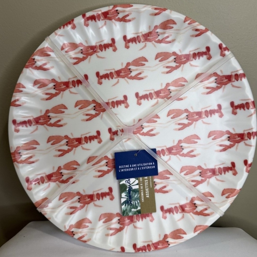 Tommy Bahama Melamine Lobster 10.5” Picnic Style Plates Set Of 8 New